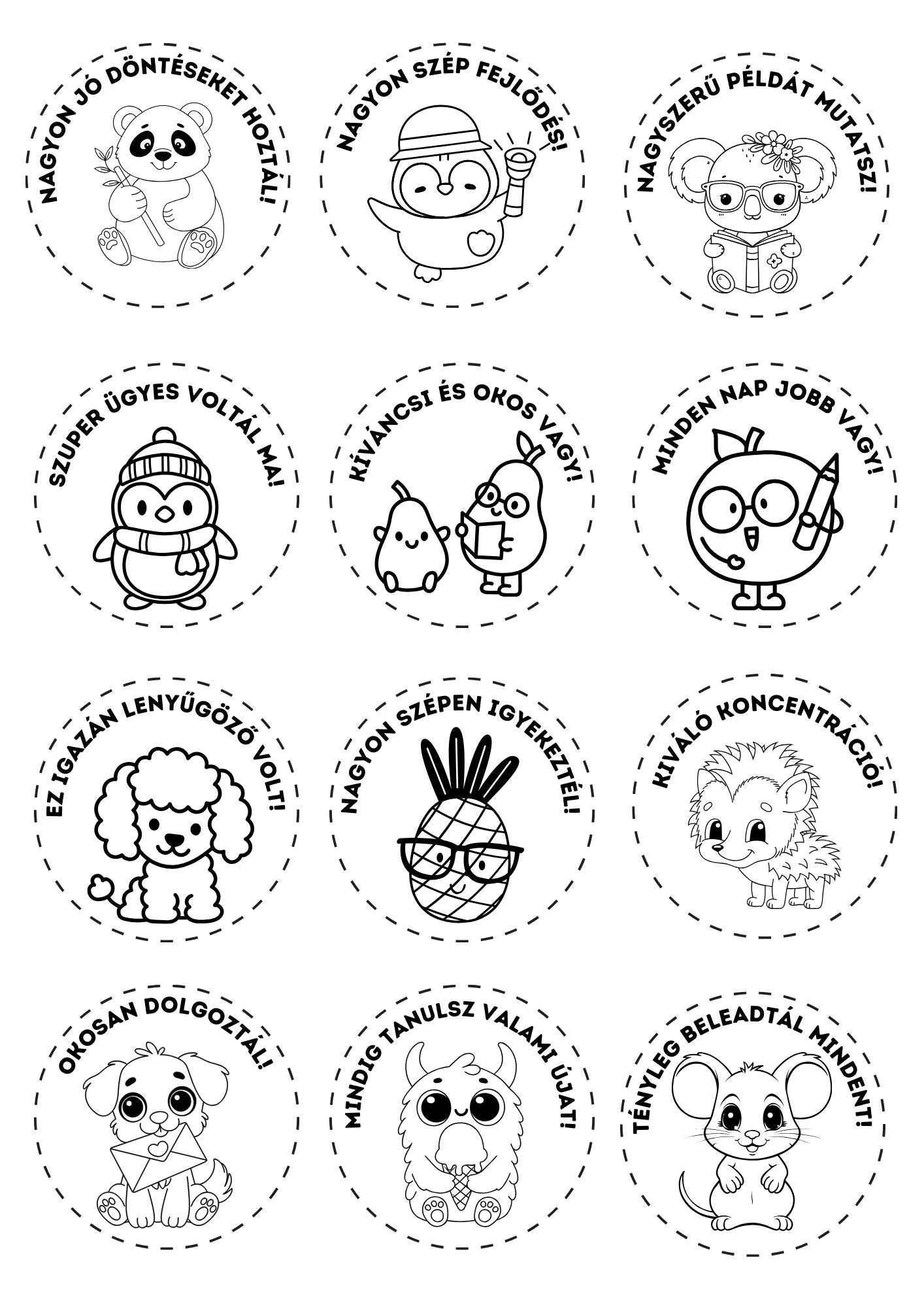 Hungarian Color-Your-Own Reward Tokens for Teachers — Free Printables
