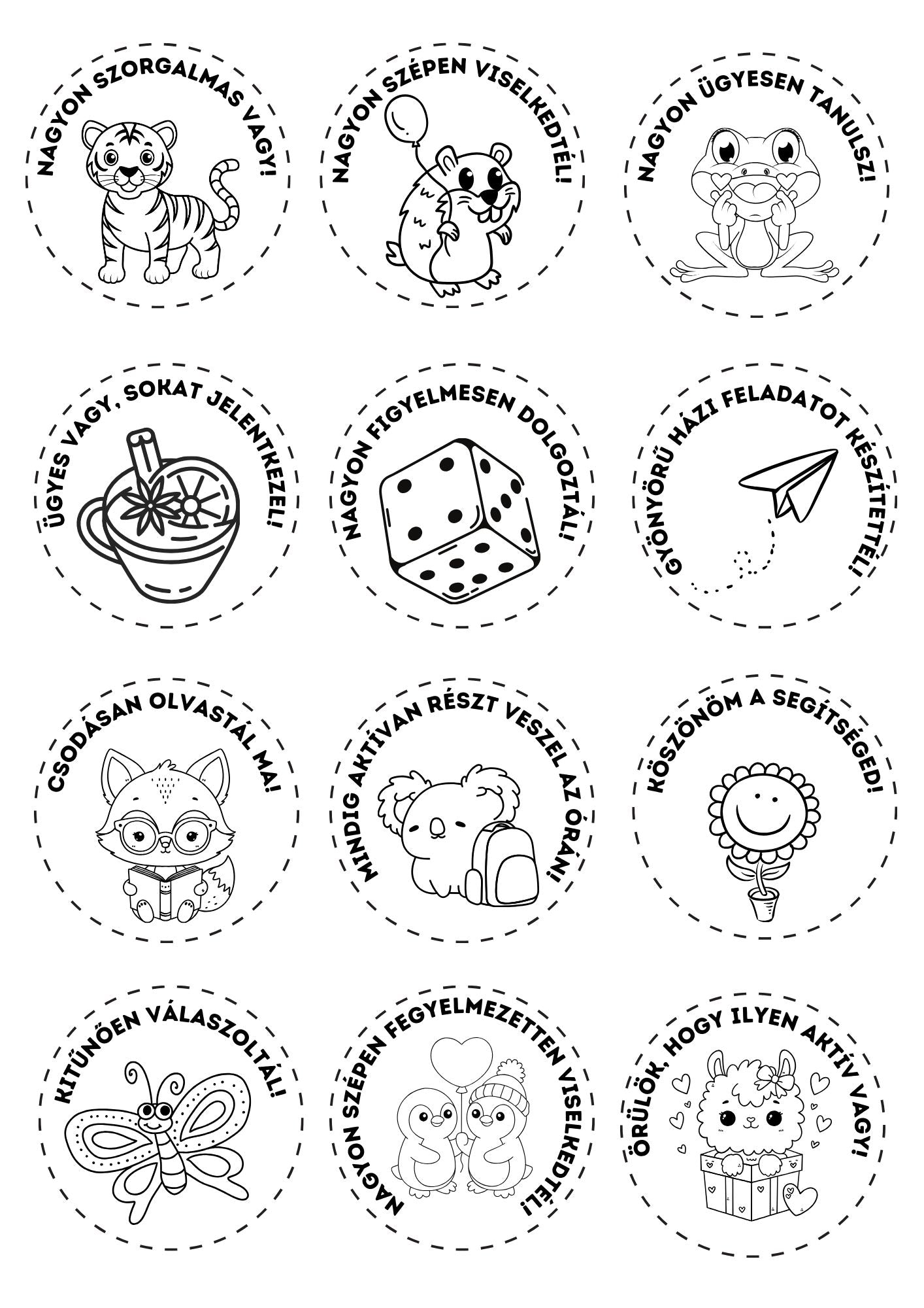 Hungarian Color-Your-Own Reward Tokens for Teachers — Free Printables