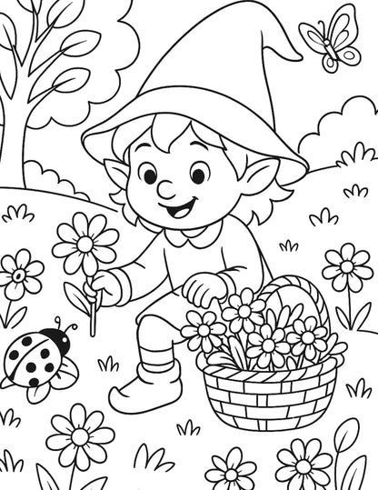 Seasonal Elf  —  Coloring Pages for Kids Ages 4-10